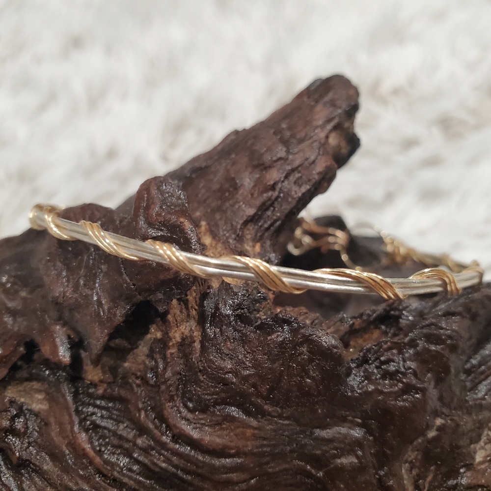 Two-Tone Wirewrapped Bracelet - gold and Silver Wire Bangle - Stackable Bracelet